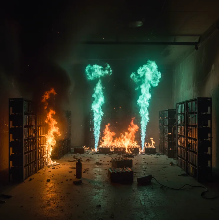 Brand i litiumjonbatterier i lagerlokal med kraftiga lågor